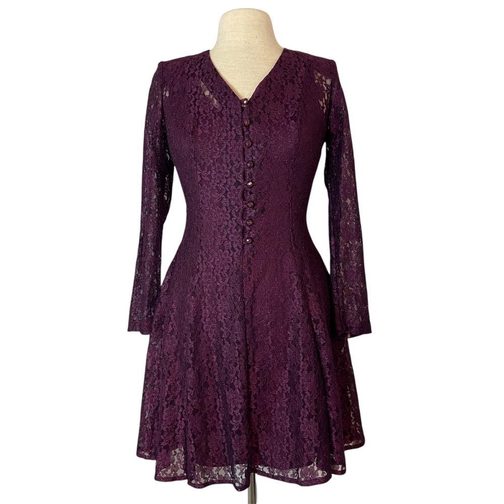 Marnie West‎ VTG 90s Purple Lace Dress Sz 6 Whimsigoth Fairy Grunge Vampy Goth